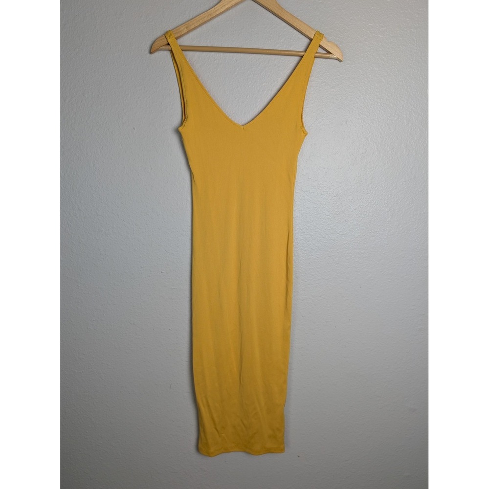 H&M Dress Womens 6 Yellow Long Tank Dress Bodycon V-Neck Strappy Sleeveless